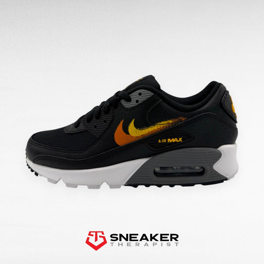 Nike Air Max 90 'Spray Paint Swoosh - Black Gold Orange' FJ4229-001 38.5 & 39